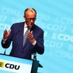 Njemački kancelar Friedrich Merz drži govor na konferenciji CDU-a u Stuttgartu, svibanj 2025.