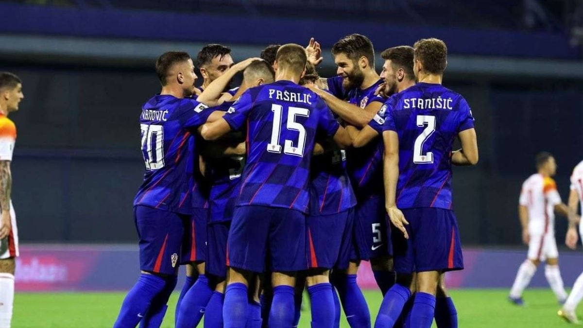 Zagreb, 8. rujna 2025. – Kvalifikacije za SP 2026, skupina L: Hrvatska - Crna Gora; hrvatski nogometaši slave pogodak Kristijana Jakića.