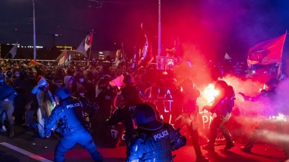 Ženeva, 02.10.2025 – Sukob prosvjednika i policije tijekom skupa podrške Globalnoj Sumud Flotili nakon što su izraelske snage presrele brodove s pomoću za Gazu.