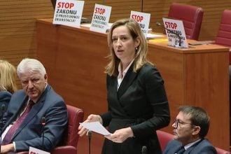 Mirela Ahmetović tijekom saborske rasprave o zakonima vezanim uz prostorno uređenje, gradnju i energetsku učinkovitost u zgradarstvu u Hrvatskom saboru.