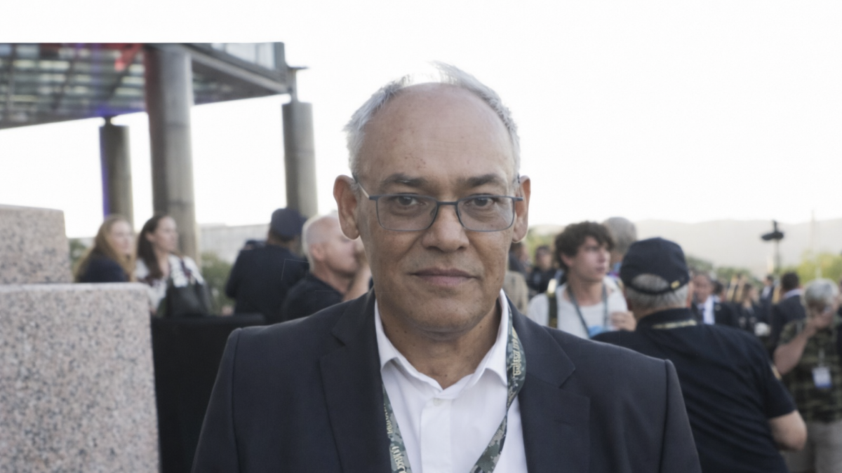 Damir Kajin na domjenku kod Nacionalne i sveučilišne knjižnice u Zagrebu nakon vojnog mimohoda u čast VRO Oluja, 31. srpnja 2025.