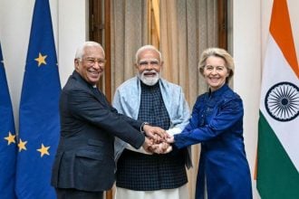 Indijski premijer Narendra Modi s Ursulom von der Leyen i Antoniom Costom uoči sastanka Indije i Europske unije u New Delhiju, 27. siječnja 2026., na kojem je najavljen veliki trgovinski sporazum.