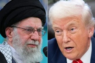 Donald Trump i ajatolah Ali Hamnei na kombiniranoj fotografiji iz veljače 2026.