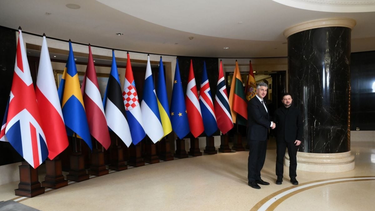 Volodimir Zelenskij i Andrej Plenković u Kijevu 24.02.2026. tijekom susreta europskih čelnika povodom pete godišnjice ruske invazije na Ukrajinu.