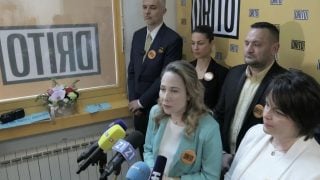 Nino Raspudić, Marija Selak Raspudić, Pero Guberac i Dragana Turkalj na predstavljanju Deklaracije stranke Drito u Zagrebu 12. ožujka 2026.