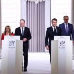 Giorgia Meloni, Keir Starmer, Emmanuel Macron i Friedrich Merz dolaze na konferenciju za novinare u Elizejskoj palači nakon summita o Hormuškom tjesnacu.