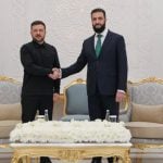 Volodimir Zelenskij i Ahmed al-Šara rukuju se tijekom sastanka u Damasku 5. travnja 2026.